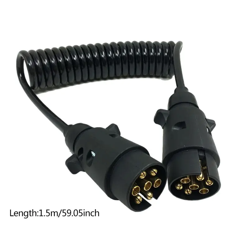 7 Pin Plastic Trailer Plug X2 w/curly extension Cable 1.5M Male to Male 12V Trailer Lighting Board Caravan