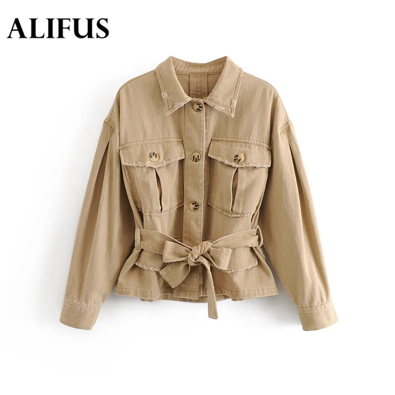 Very best Fashion Za Women Coat 2019 Chic Lapel Long Sleeve Belt Pocket Casual Single-breasted Khaki Wear Win