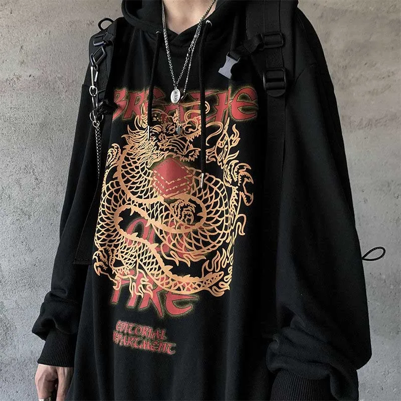 NiceMix Dropshipping Round Neck Chinese Style Long-sleeved Shirt Hoodie Autumn Winter Hip-hop Oversized Rock Band Sweatshir