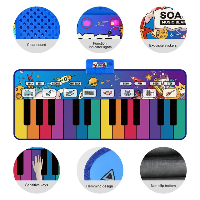 2022 New Arrivals 180x72cm Big Piano Mat Keyboard Electronic Floor Music Mat Baby Play Mat with 24 Keys Educational Toys Gifts 6
