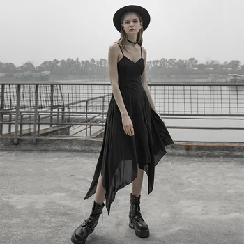 

PUNK RAVE Girls Punk Black Strapless Dress Fashion Slim Fit Sexy Club Wear Gothic Dress