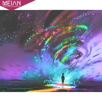 

2020 MEIAN Sky 5D DIY diamond Painting Light Landscape diamond painting full drill Paint Wall Art Picture home decorations