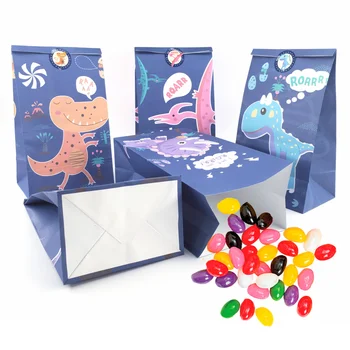 

12pcs Dinosaur Party Theme Supplies Kids Snack Biscuit Paper Gift Bag Animal Jungle Birthday Party Decor Baby Shower Candy Box