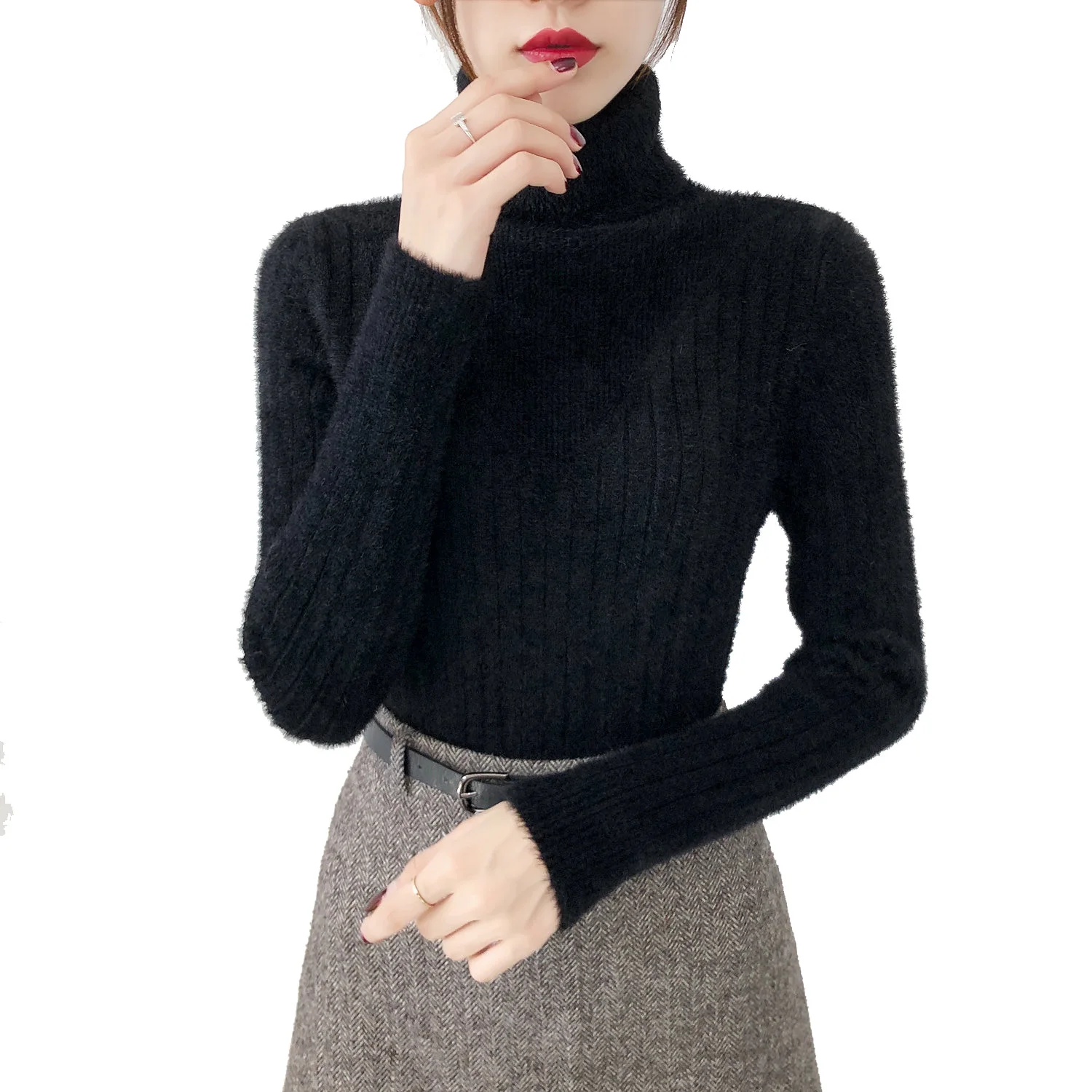 Свитер женский осенне-зимний с высоким воротником | Женская одежда
