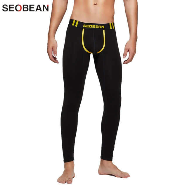 SEOBEAN Mens Thermal Underwear For Men Winter Long Johns Plus Velvet Warm Pants Slim Fit Long Johns Male Leggings Black
