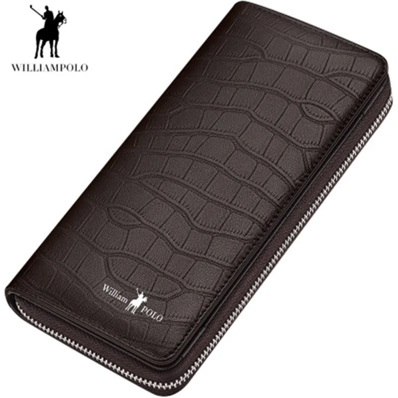 

WILLIAMPOLO Men Wallets Anti-theft brush leather crocodile pattern card packet male multi card holder card packet men's hand bag