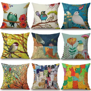 

Oil Paintings Birds Cushion Cover Pillow Case Cotton Linen Sofa Car Home Decor