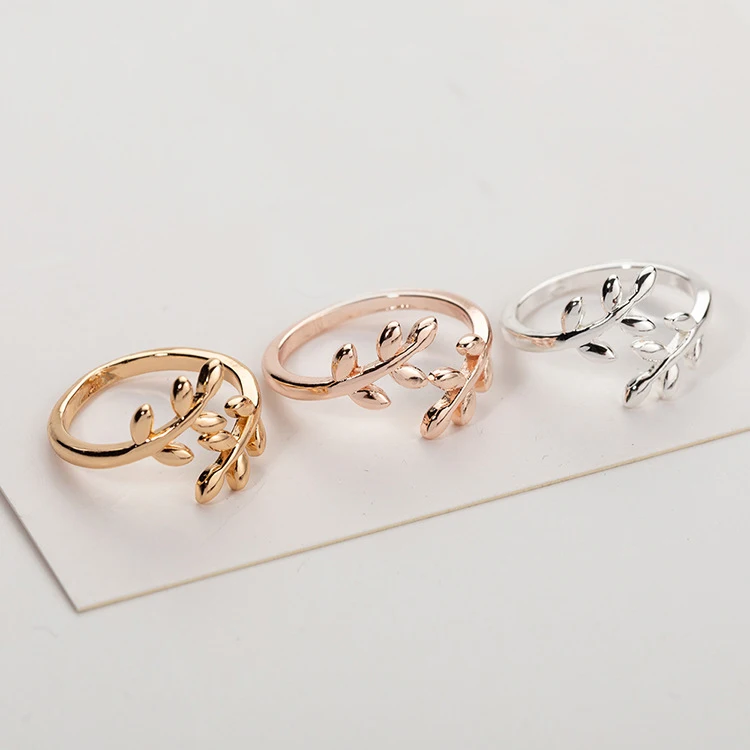 Charms Two colors Olive Tree Branch Leaves Open Ring for Women Girl Wedding Rings Adjustable Knuckle Finger Jewelry