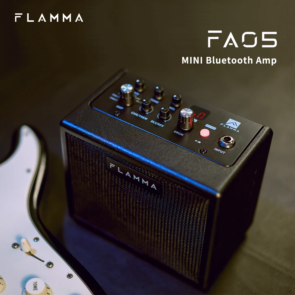 FLAMMA FA05 Guitar Amp Electric Guitar Amplifier Digital Combo Amp Bluetooth Mini Portable with 7 Preamp Models 40 Drum Machine AUX IN Support MP3 Format 5 Watt 