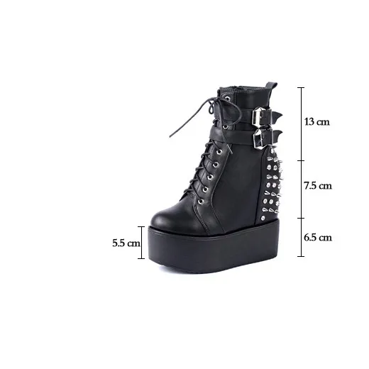 YMECHIC/ г. Зимние готический панк-рок ботильоны на платформе, военные Полусапоги для женщин, с пряжкой, ремешком, заклепками, крест-готы, женская обувь