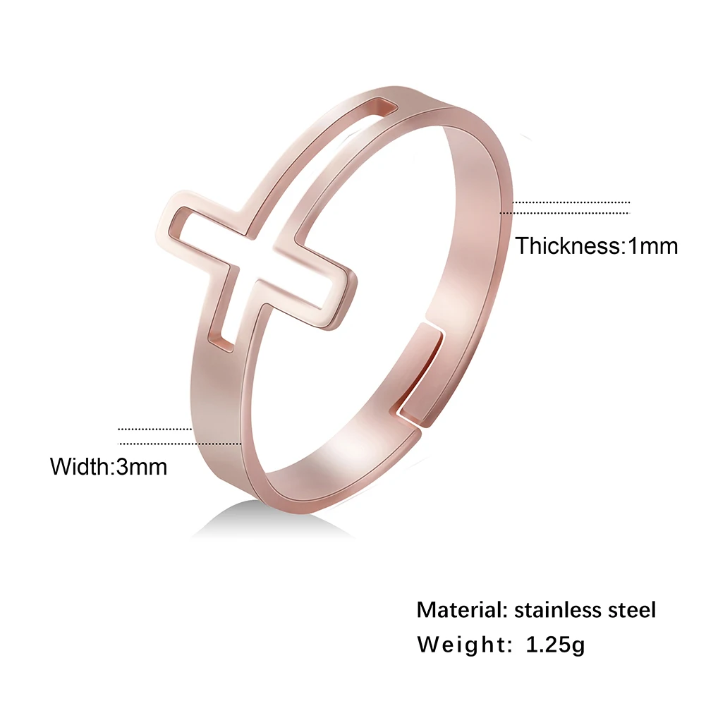 Gold Color Rings Stainless Steel Ring Finger Ring Adjustable Rings Couples Rings COOLTIME Cross Finger Ring For Men Women Religious Jewelry Trend Gift