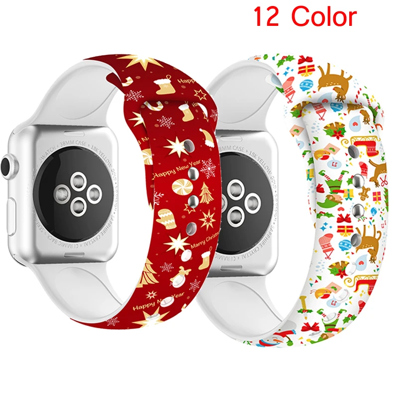 Рождественский подарок силиконовый ремешок для Apple watch 44 мм 40 correa apple 4 5 3 2 1 браслет