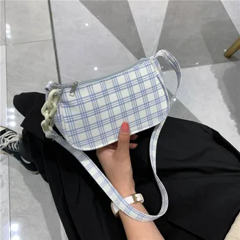 

Plaid bag female bag underarm bag 2020 new one-shoulder Korean version fashion simple female bag temperament casual white bag