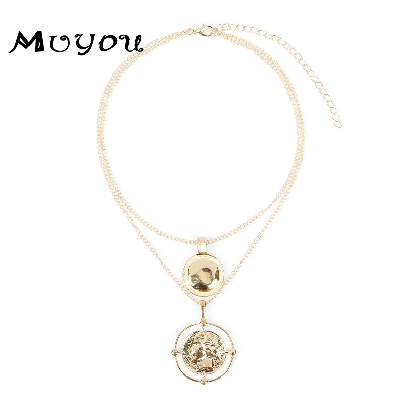 Новинка ожерелье с кулоном двойным слоем длинный сплав золотая цепочка для