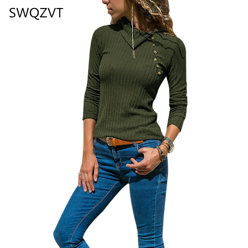 

Knitted women sweatshirts casual slim autumn spring pullover women tops 2019 streetwear button turndown collar red jumper new