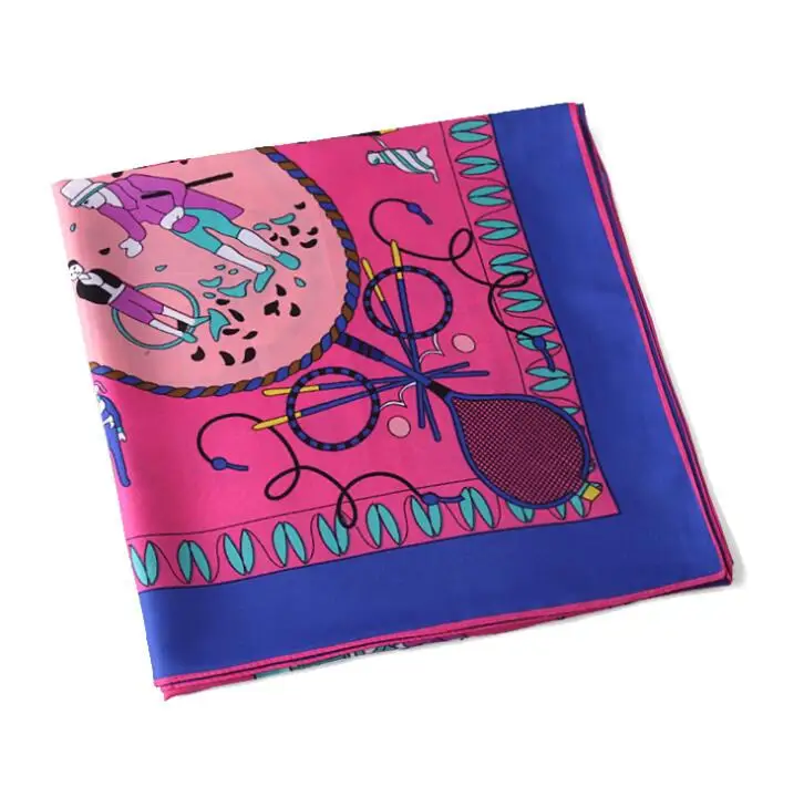 New Arrival Brand Shawl 100% Twill Silk Scarf Working in Paris 130cm Square Scarves Print Kerchief Bandana Woman Headband Hijab 6
