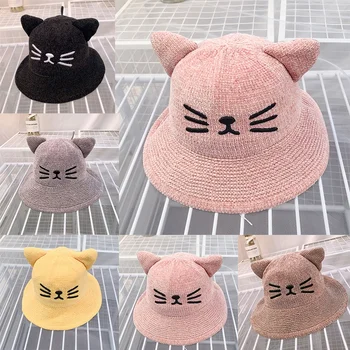 

NewestAutumn Baby Boys Girl Cute Toddler Embroidery Print Bucket Hats With Ear Design Caps Reversible Sun Headwear Hot Sale