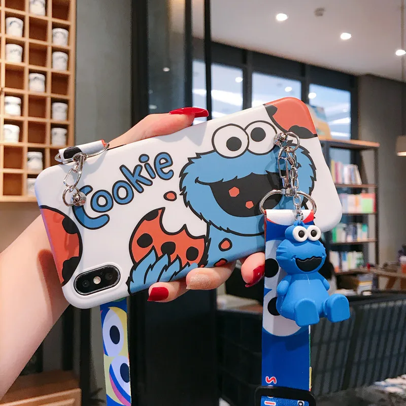 Симпатичные Мультяшные Чехлы для печенья Elmo для Redmi Note 7 Coque мягкий IMD держатель чехол для Xiaomi MI8 9 A2 6X диагональный крест ремешок чехол