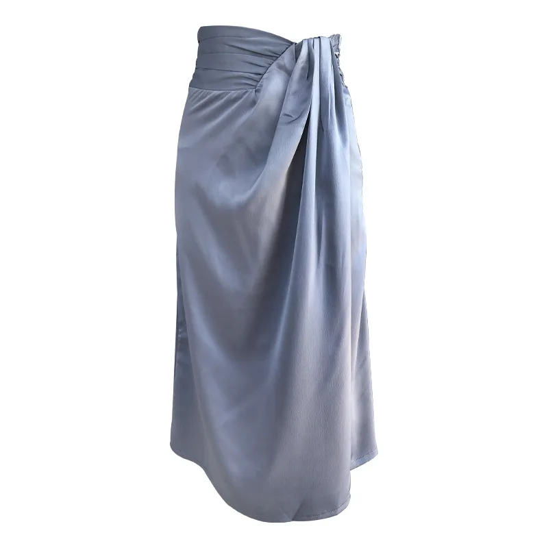 Европейский Твист шифон Длина с высокой талией Тонкий Сплит бедра юбка для женщин в осень