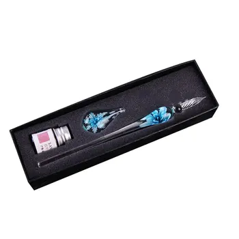 

Glass Dip Crystal Pen Signature Ink Inside Flower for Writing Art Decoration Transparent Fountain Pen Gold Pastel Ink Signature
