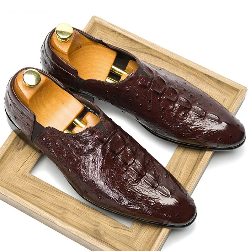 

Crocodile Pattern Genuine Leather Formal Shoes Men Pointed Toe Slip-on Dress Shoes Luxury Brand Oxford Shoes For Men