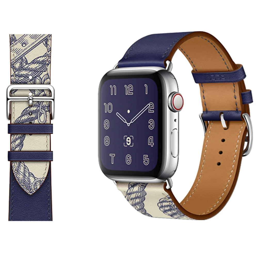 Genuine Leather Print Single Double Circle Band For iWatch Series 5 4 44MM 40MM Apple Watch 2