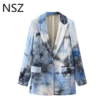 

NSZ Women Oversized Tie Dye Velvet Blazer One Button Fall Fashion Office Ladies Elegant Jacket Female Coat