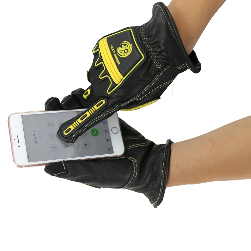 Защитные ударозащитные перчатки кожаные прочные черные рабочие перчатки из воловьей кожи с сенсорным экраном