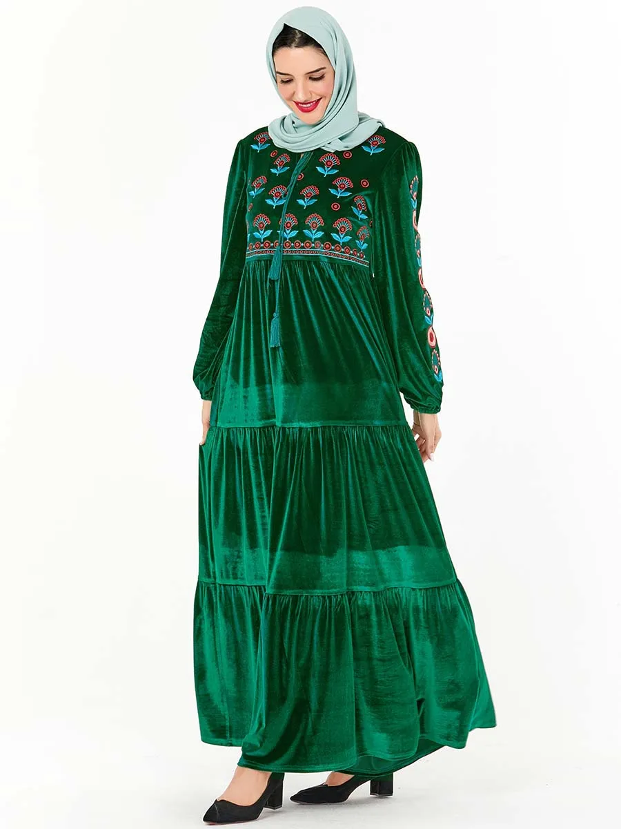 Элегантное мусульманское платье макси абайя хиджаб с вышивкой Vestidos кардиган-кимоно длинные халаты Jubah Ближний Восток Eid Рамадан исламский