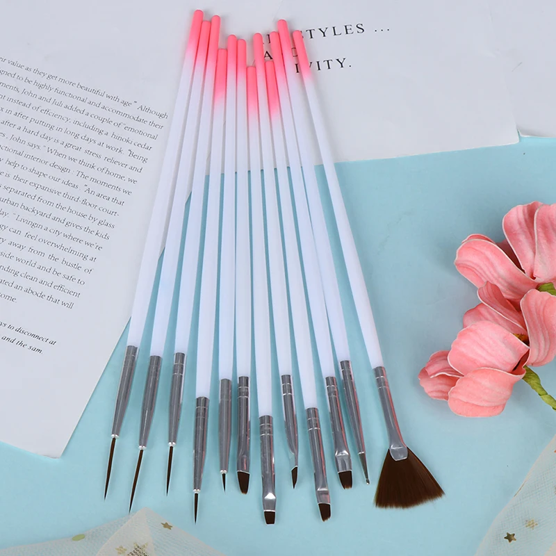 

12 Pcs/Set Dotting Stripes Liner Pen Manicure Tool Set Nail Art Gel Polish Painting Drawing Gradient Brush Decoration