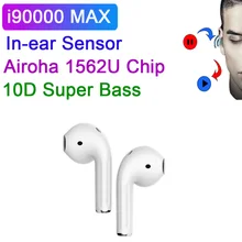 I90000 max tws sem fio bluetooth fone de ouvido inteligente sensor 1536u chip super bass fones com caso carregamento pk i9000 tws i99999