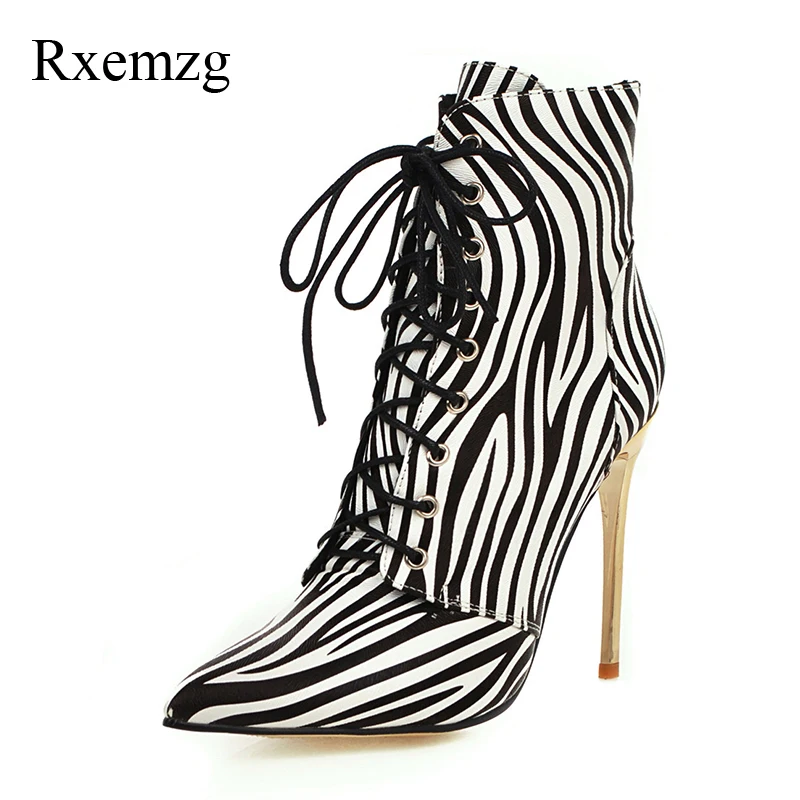 

Rxemzg ankle boots pointed toe winter shoes women fashion leopard print high heels boots women cross tied ankle boots for women