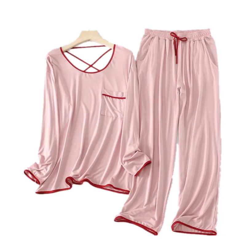 New Spring 95% Cotton Hollow Out Pajamas for Women Fall Atoff Home Clothes Loose Homewear Long Sleeve Sleepwearw Lounge Wear