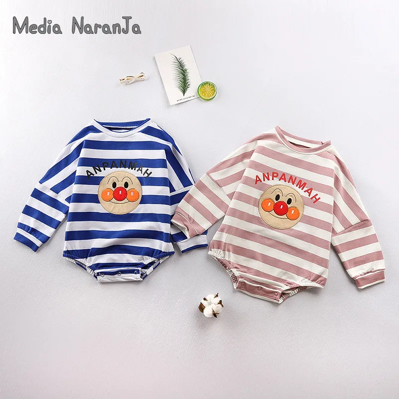 Korean style spring autumn long-sleeved baby girls boys striped cotton bodysuit infant toddler twins clothing