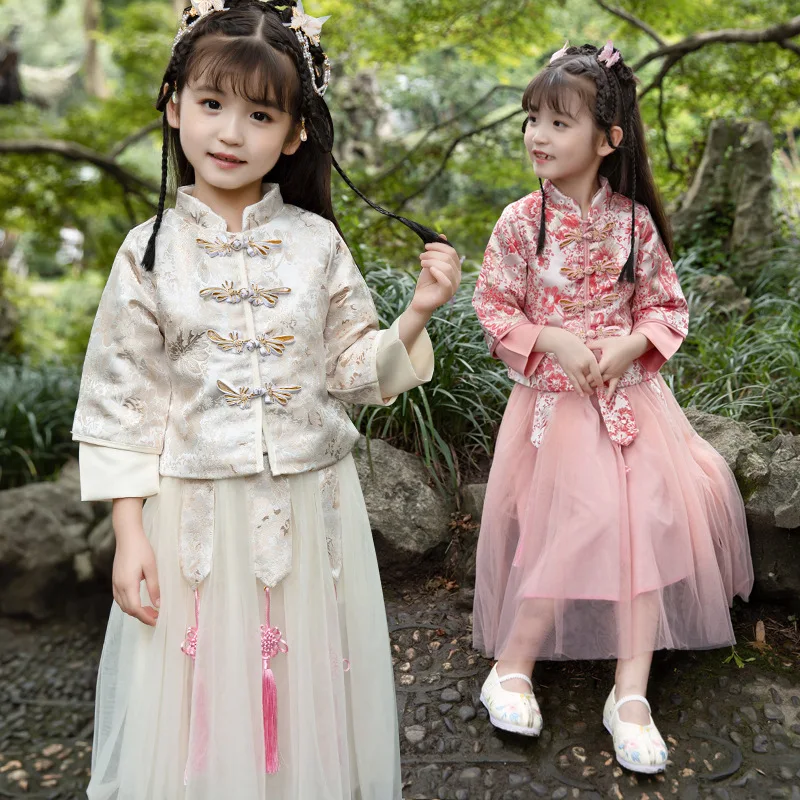 Roadfisher Photography Props Chinese Traditional Coat Dress Peony Suit Hanfu Costume Clothing Little Girl Princess Children Kids |