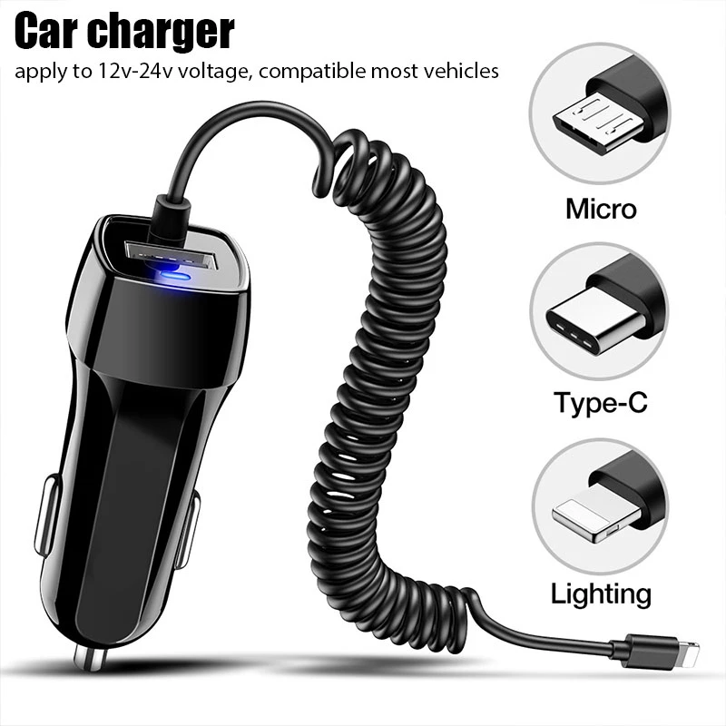 Car Charger With USB Cable For iphone 11 7 Samsung Xiaomi Huawei Micro USB Type C Fast Phone Charge Charger 65 watt usb c charger