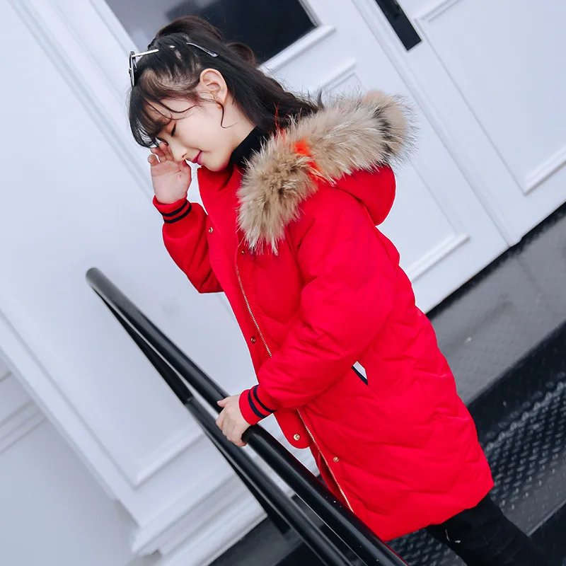 Пальто для девочек зимнее Детское пальто теплая Модная Верхняя одежда с надписью для маленьких девочек детский Рождественский костюм, платье для девочек, верхняя одежда - Цвет: Красный