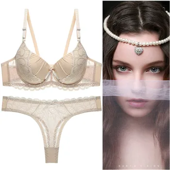 

Sexy Push up Bra And Panty Set Luxury Lace Lingerie Set Women's Thong Set Underwear Transparent Bra Set Brassiere Lingerie Women