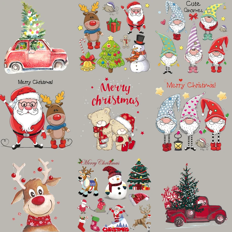 Merry Christmas Patches DIY Heat Transfer Appliqued Tops Vinyl Clothing Stickers For Hoodies Jeans Christmas Deer Pattern Patch