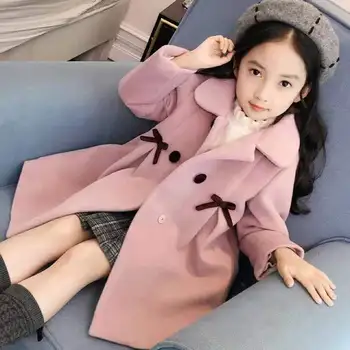 

New Sale Turn-down Collar Girl Jackets Coat Wool Clothes Long Sleeves Autumn Winter Casual Warm Outwear Cute Baby Girls Clothes