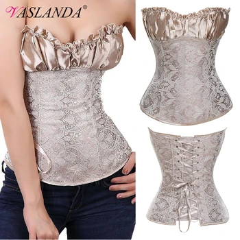 

VASLANDA Womens Steampunk Gothic Corset Vintage Lace Up Overbust Bustier Top Basque Clothing with G-String Sexy Lingerie Sets