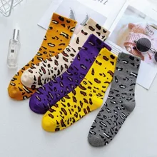 Хлопковые носки с леопардовым принтом в стиле ретро; теплые женские забавные носки с круглым вырезом; Kawaii; японский стиль; дышащие носки; уличная одежда; Модные Повседневные носки; Calcetines