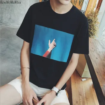 

AreMoMuWha 2019 Summer Short-sleeved Men's Trend Couple Summer Dress Half-sleeved Printed Shirt Korean Personality Tide Card 885