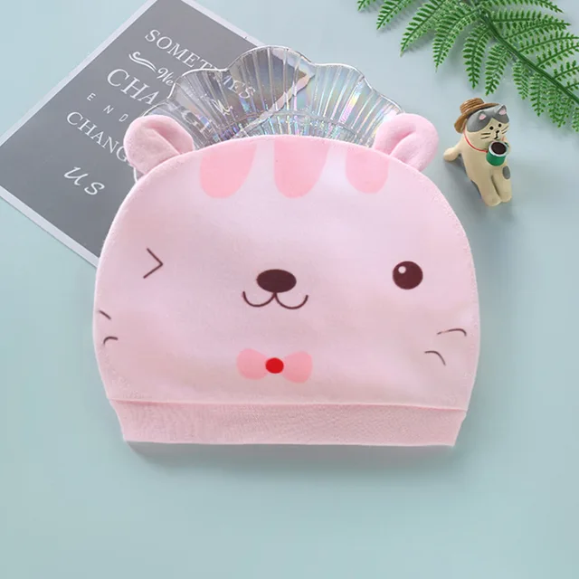 Four Seasons Kids Newborn Baby Hats 100% Cotton Cap 40 Color Cartoon Cute Printed Hat Suitable for 0-12 Months Baby Accessories Cat pink