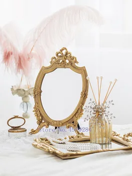 

Creative Nordic Resin Gold Retro mirror desktop make up Decorative ornaments home decoration accessories palace princess