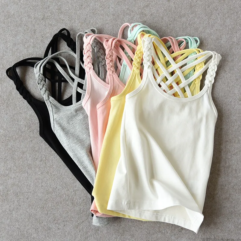 1pcs Cotton Girls Vest Colored Kids Camisole Children Tops Weave Design