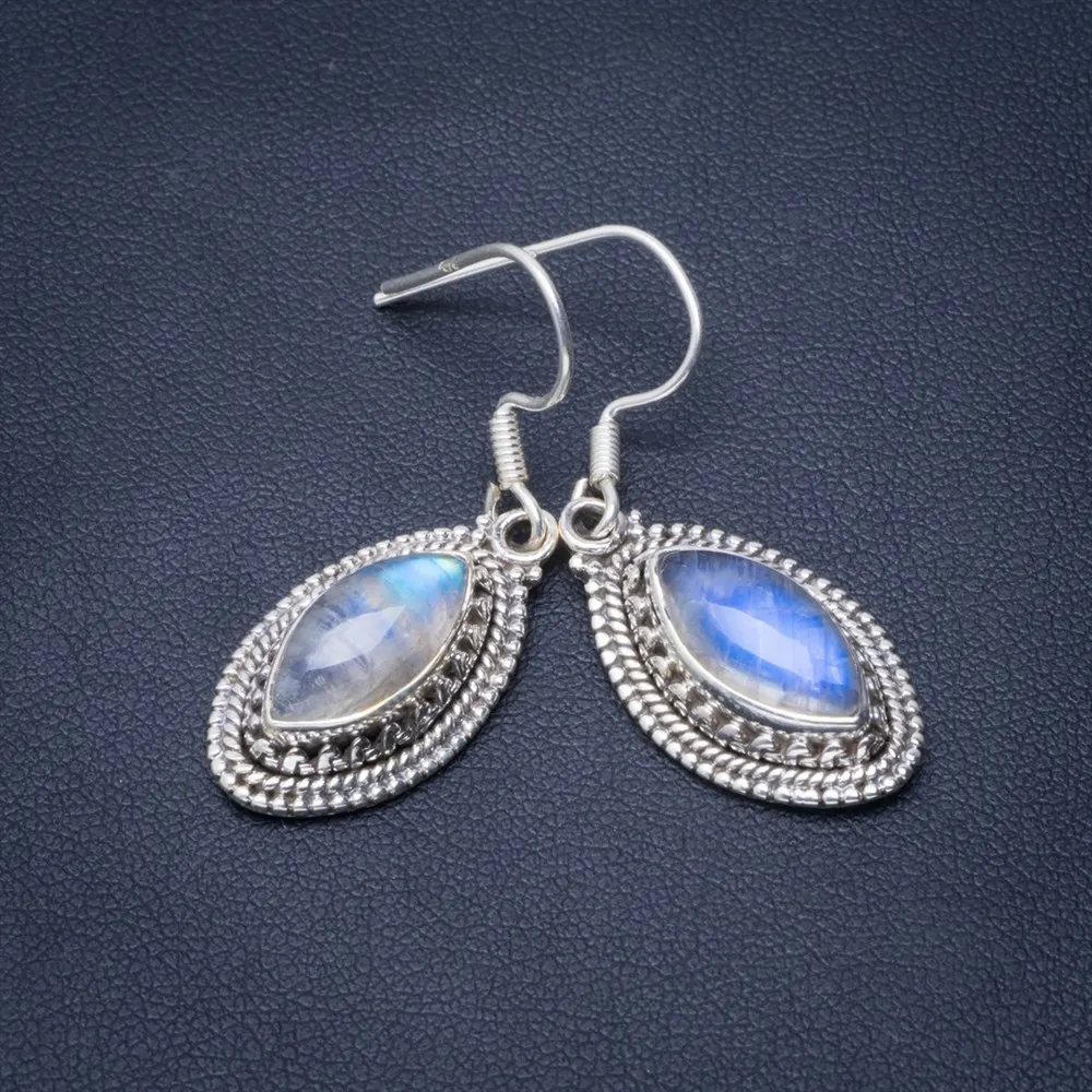 

Natural Rainbow Moonstone Handmade Unique 925 Sterling Silver Earrings 1.5" B2139