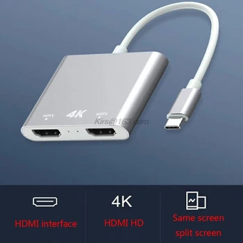 

Grey USB Type C to Dual HDMI Adapter Hub Converter for Windows OS X Linux for Android System