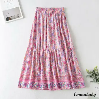 

2020 Ladies Summer Long Floral Boho Women Party Beach Holiday Skirt Sundress Skirt