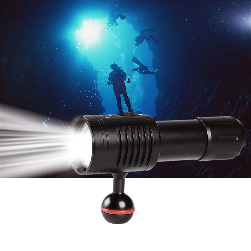 1Set LED Diving Flashlight Scuba Video Photography Waterproof Light Torch Dive Underwater Lamp For 18650/ 26650 Battery